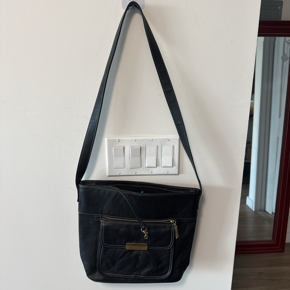 Gianni Bernini leather Black Crossbody Bag with Gold Accents